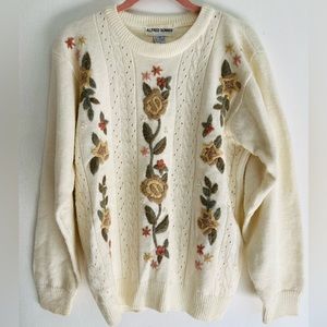 Vintage Alfred Dunner Acrylic Blend Floral Sweater Size Medium